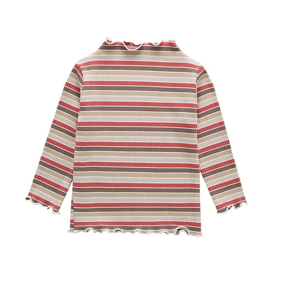 MeetoTime Girls Long Sleeved Top Loose Striped Printed Ruffled Round Neck Bottoming Shirt 3-8 Years Baby Clothes