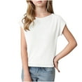 thumbnail image 1 of MeetoTime Girls Short Sleeve Top Crewneck Solid Color Summer Casual Half sleeve T-shirt Kids Clothes, 1 of 5