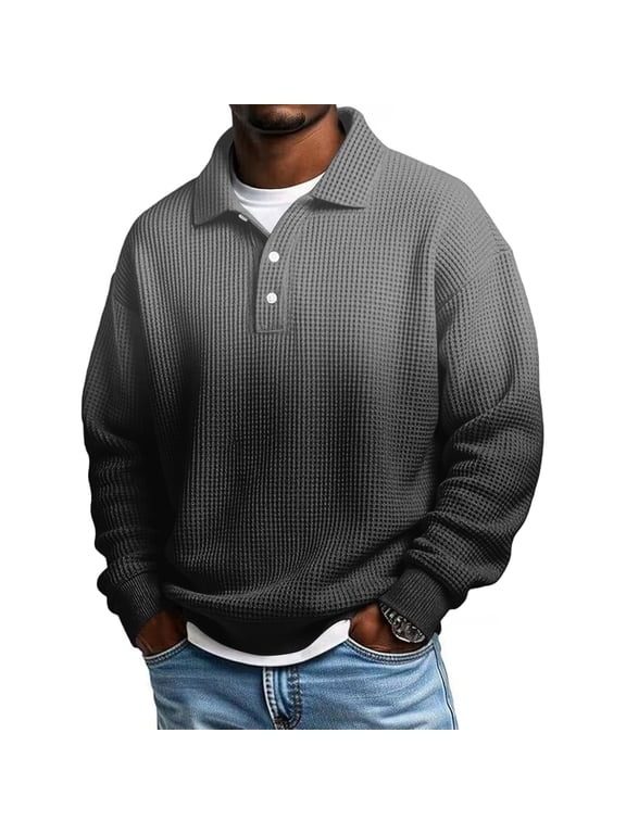 Gradient Color Long Sleeve Shirts for Men Stretchy Breathable Knit Shirt Comfy Button Collared Neck Tops