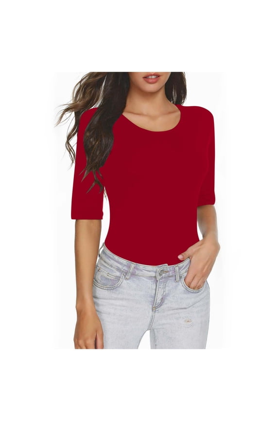 Half Sleeve Tee for Women Summer Scoop Neck Plain Tight Tops Yoga
