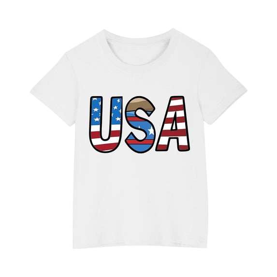 MeetoTime Independence Day Printed Toddler Kids Cotton T-shirt Round Neck Short Sleeve Tee Summer Top
