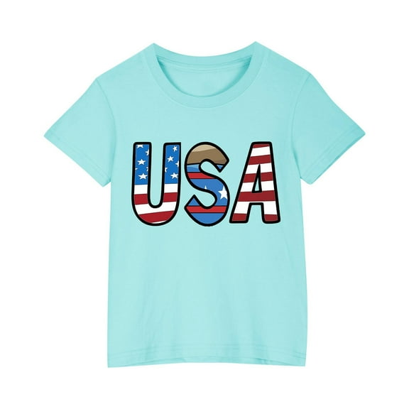 MeetoTime Independence Day Printed Toddler Kids Cotton T-shirt Round Neck Short Sleeve Tee Summer Top