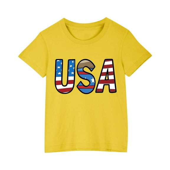 MeetoTime Independence Day Printed Toddler Kids Cotton T-shirt Round Neck Short Sleeve Tee Summer Top