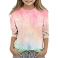 thumbnail image 1 of MeetoTime Kids 3/4 Sleeve Top Casual Tie-dye Printed Round Neck Pullover Base Shirt for Boys Girls 3-14 Years Children's Clothes, 1 of 4