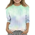 thumbnail image 1 of MeetoTime Kids 3/4 Sleeve Top Casual Tie-dye Printed Round Neck Pullover Base Shirt for Boys Girls 3-14 Years Children's Clothes, 1 of 4