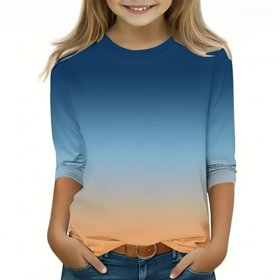 MeetoTime Kids 3/4 Sleeve Tops Gradient Color Round Neck T-shirt for Boys Girls Children's Summer Clothes