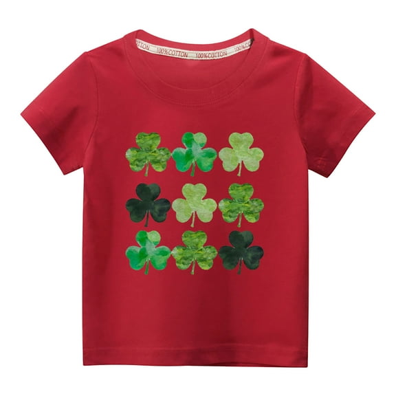 MeetoTime Kids Boys Girls Short-sleeved Tops St. Patrick's Day Printed Round Neck Cotton T-shirt Children Summer Clothes