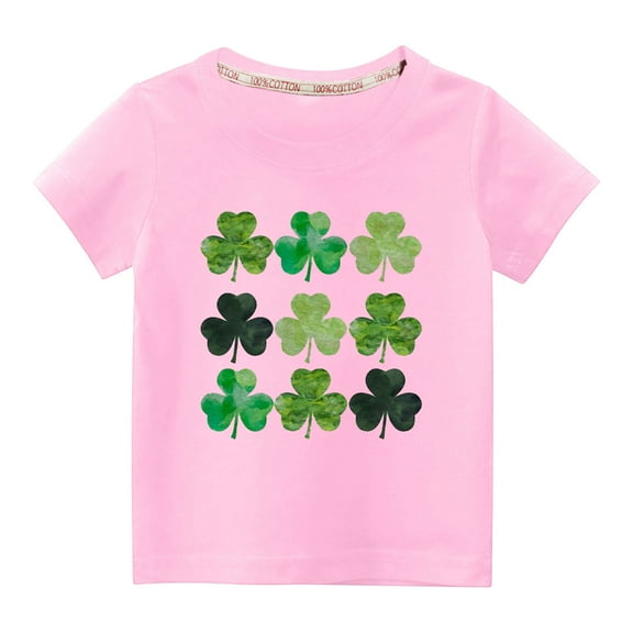 MeetoTime Kids Boys Girls Short-sleeved Tops St. Patrick's Day Printed Round Neck Cotton T-shirt Children Summer Clothes