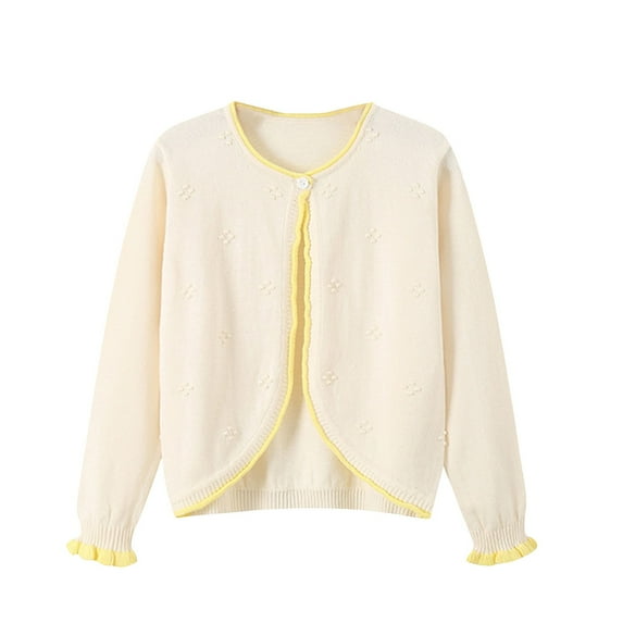 MeetoTime Kids Button Up Cardigan Solid Color Casual Long Sleeved Wool Sweater Top for Girls Children's Clothes