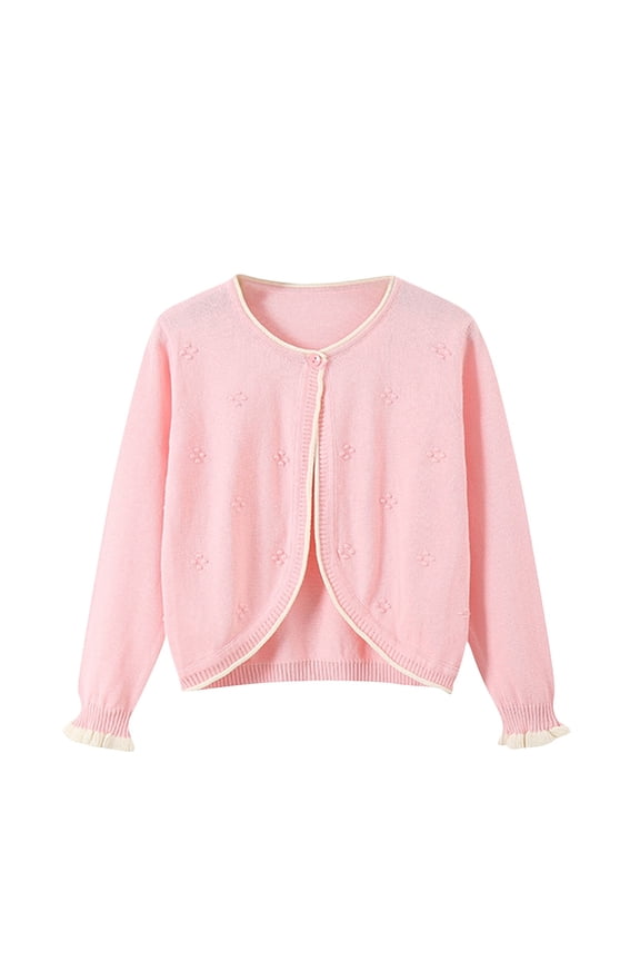 Kids Button Up Cardigan Solid Color Casual Long Sleeved Wool Sweater Top for Girls Children's Clothes