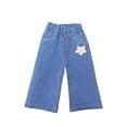 thumbnail image 1 of MeetoTime Kids Clothes Bow Elastic Waist Flared Jeans Girls Cute Full Length Wide Leg Denim Pants 2-8 Years, 1 of 3