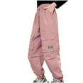 thumbnail image 1 of MeetoTime Kids Clothes Solid Color Elastic Waist Cargo Pants Girls Casual Straight Leg Pants with Multiple Pockets 8-14 Years, 1 of 3