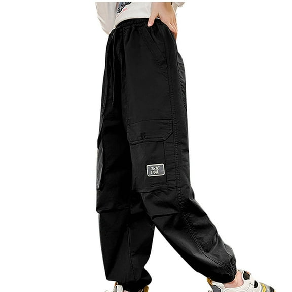 MeetoTime Kids Clothes Solid Color Elastic Waist Cargo Pants Girls Casual Straight Leg Pants with Multiple Pockets 8-14 Years