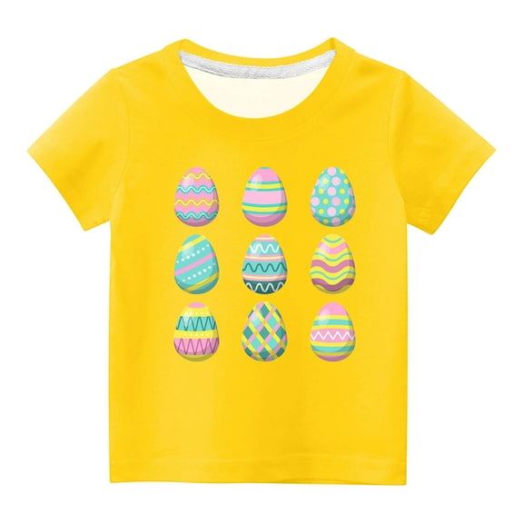 MeetoTime Kids Easter Eggs Print Short Sleeve Top Round Neck Comfortable T-shirt for Toddler Boys Girls
