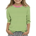 thumbnail image 1 of MeetoTime Kids Girls 3/4 Sleeve Top Crewneck Striped Printed Summer Casual T-shirt Children's Clothes 3-12 Years, 1 of 5