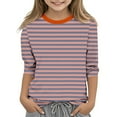 thumbnail image 1 of MeetoTime Kids Girls 3/4 Sleeve Top Crewneck Striped Printed Summer Casual T-shirt Children's Clothes 3-12 Years, 1 of 5
