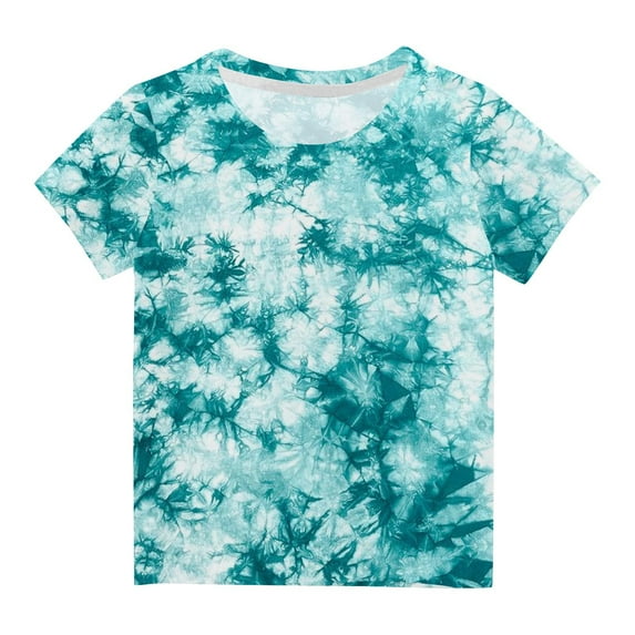 MeetoTime Kids Girls T-shirt Cute Round Neck Short Sleeve Tie-dye Printed Crop Top Tee Summer Clothes 3-14Years