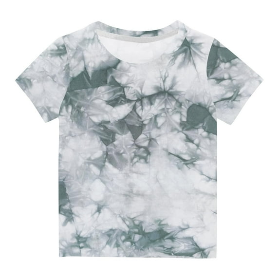 MeetoTime Kids Girls T-shirt Cute Round Neck Short Sleeve Tie-dye Printed Crop Top Tee Summer Clothes 3-14Years