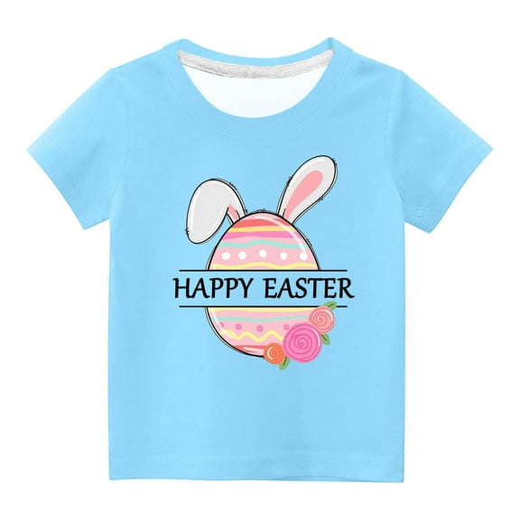 MeetoTime Kids Happy Easter Print Short Sleeve Top Round Neck Comfortable T-shirt for Toddler Boys Girls