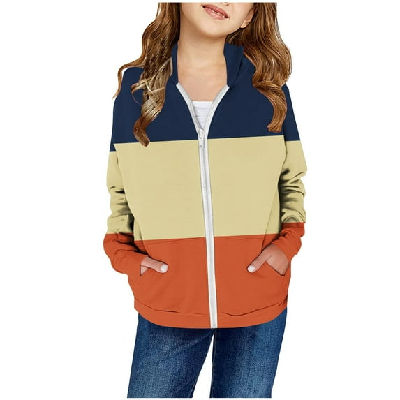 MeetoTime Kids Hooded Sweatshirt Long Sleeved Zipper Pocket Striped Jacket for Baby Boys Girls 2-14 Years