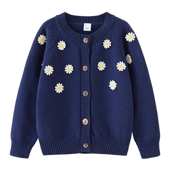 MeetoTime Kids Knitted Cardigan Casual Long Sleeved Floral Printed Bottoms Fall Winter Sweater Coat for Girls Children's Clothes