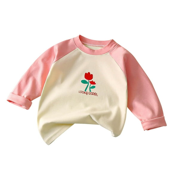 MeetoTime Kids Long Sleeved Bottom Layer Shirt Casual Loose Round Neck Top for Baby Girls 0-7 Years