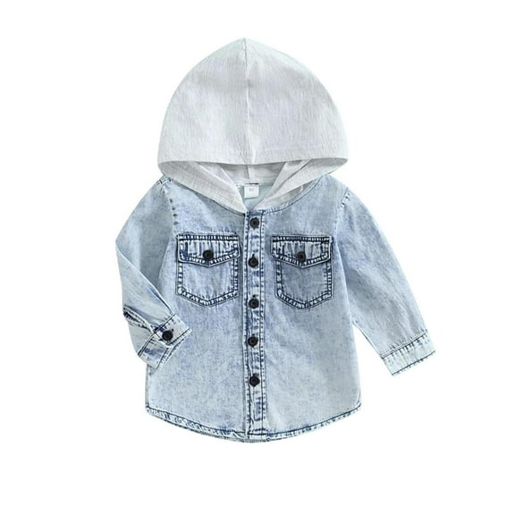 MeetoTime Kids Long Sleeved Denim Hooded Top Casual Solid Color Cardigan Jacket for Baby Boys Girls 1-5 Years