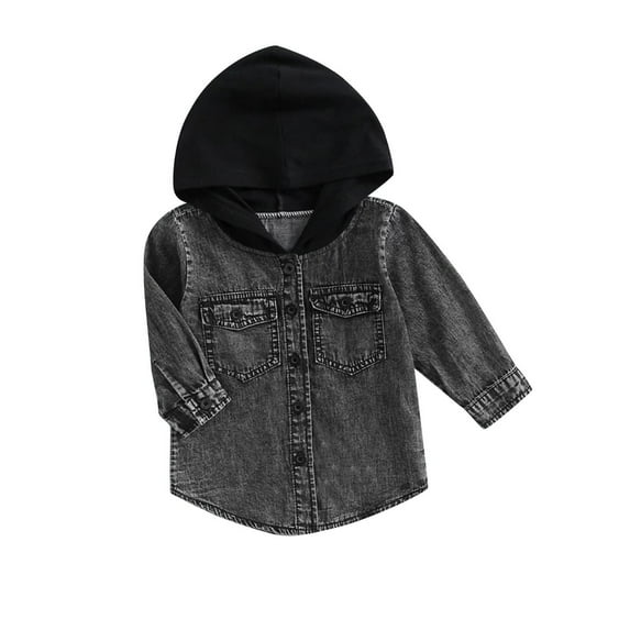 MeetoTime Kids Long Sleeved Denim Hooded Top Casual Solid Color Cardigan Jacket for Baby Boys Girls 1-5 Years