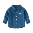 thumbnail image 1 of MeetoTime Kids Long Sleeved Denim Jacket Solid Color Lapel Bottoms Shirt Coat for Baby Boys Girls 3-8 Years, 1 of 3