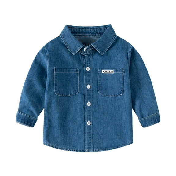 MeetoTime Kids Long Sleeved Denim Jacket Solid Color Lapel Bottoms Shirt Coat for Baby Boys Girls 3-8 Years