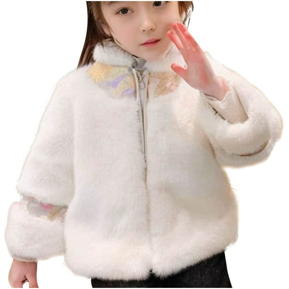 MeetoTime Kids Long Sleeved Fleece Coat Top Casual Loose Fall Winter Warm Princess Jacket for Baby Girls 2-11 Years