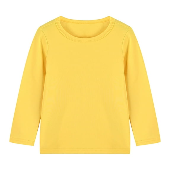 MeetoTime Kids Long Sleeves Round Neck T-shirt Casual Loose Solid Color Base Shirt for Baby Boys Girls 1-13 Years
