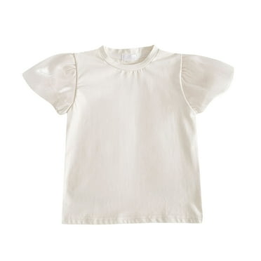 MeetoTime Kids Puffed Sleeve T-shirt Casual Solid Color Round Neck Top for Baby Girls