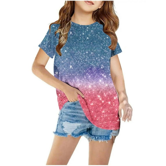 MeetoTime Kids Short Sleeve Graphic T-Shirt Tee Casual Round Neck Top for Baby Boys Girls 3-12 Years