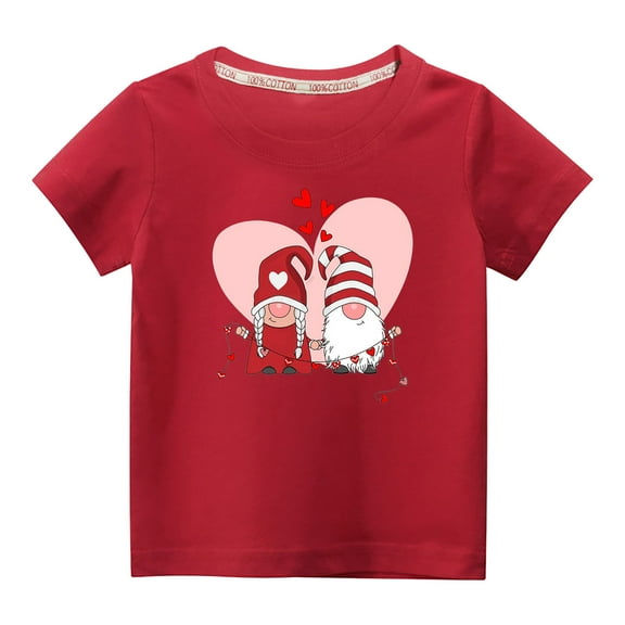 MeetoTime Kids Short Sleeve Tops Casual Loose Cotton T-Shirt for Boys Girls Valentine's Day Printed 3-10 Years