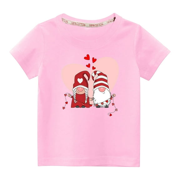 MeetoTime Kids Short Sleeve Tops Casual Loose Cotton T-Shirt for Boys Girls Valentine's Day Printed 3-10 Years