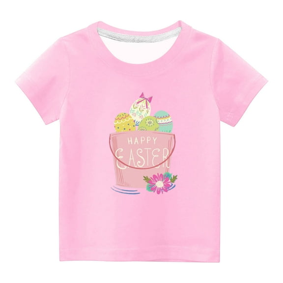 MeetoTime Kids Short Sleeve Tops Easter Printed Crewneck Casual Funny Graphic T-shirt for Boys Girls Summer Clothes 3-14 Years
