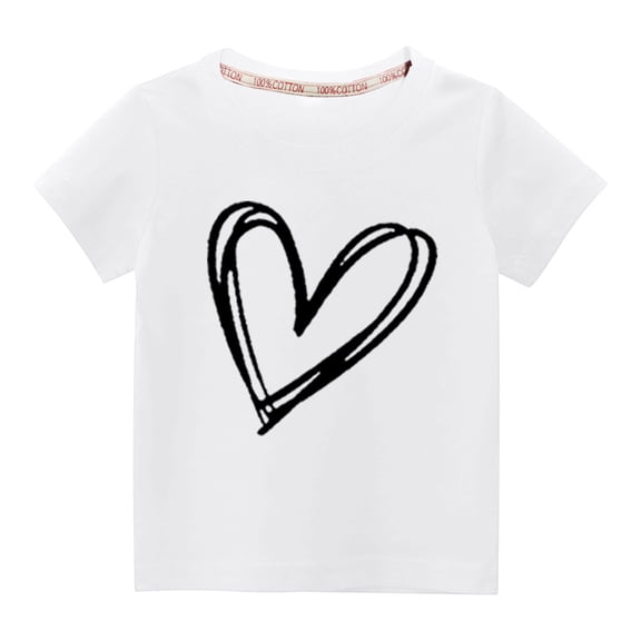 MeetoTime Kids Short-sleeved Tops Heart Printed Round Neck Cotton T-shirt for Boys Girls