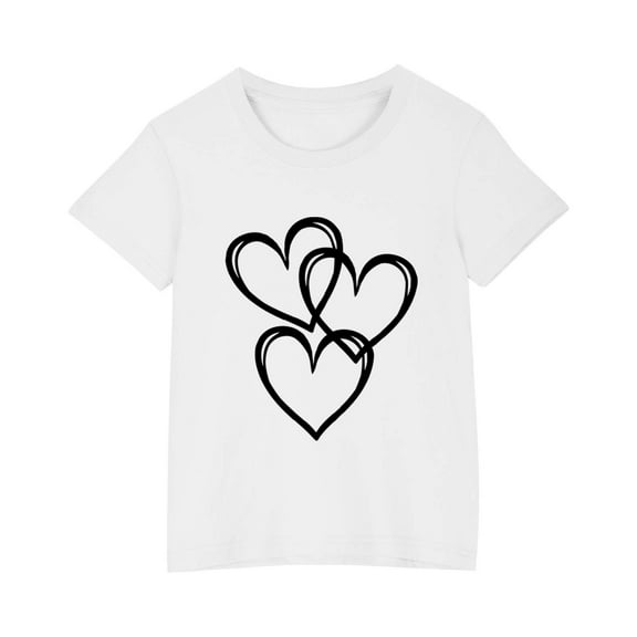 MeetoTime Kids Summer Cotton Short Sleeve Tops Comfortable Round Neck Heart Printed Sports T-Shirt for Boys Girls