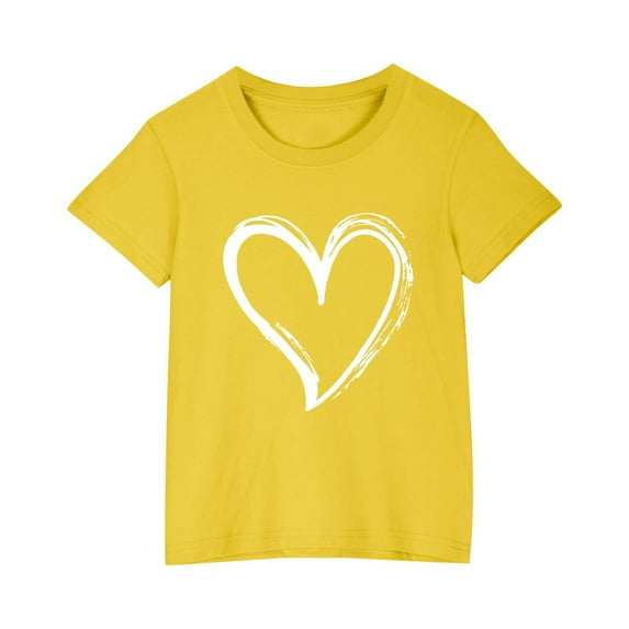 MeetoTime Kids Summer Cotton Short Sleeve Tops Comfortable Round Neck Heart Printed Sports Tee for Boys Girls