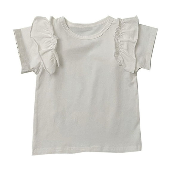 MeetoTime Kids Summer T-shirt Casual Solid Color Ruffle Sleeve Round Neck Top for Baby Girls 2-8 Years