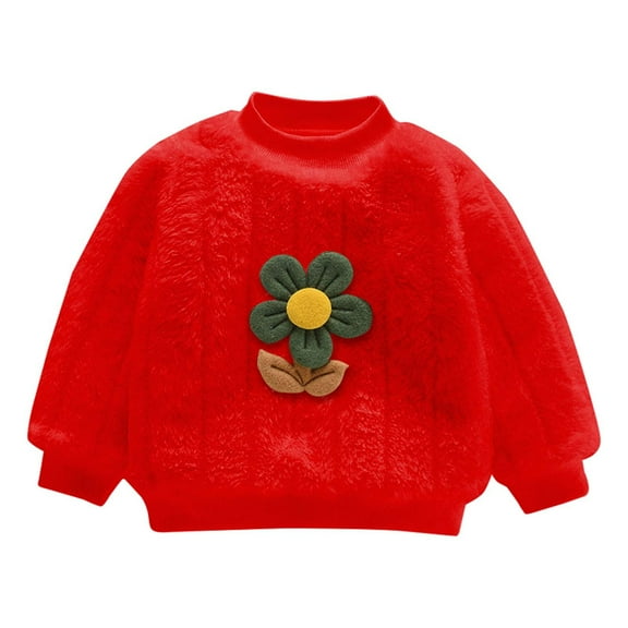 MeetoTime Kids Thick Lining Quilted Warm Pullover Top Casual Long Sleeved Solid Color Fall Winter Warm Sweater for Boys Girls