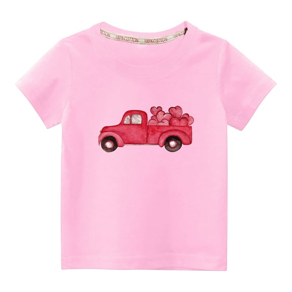 MeetoTime Kids Valentine's Day Printed Short Sleeve Tops Funny Graphic Cotton T-Shirt for Boys Girls