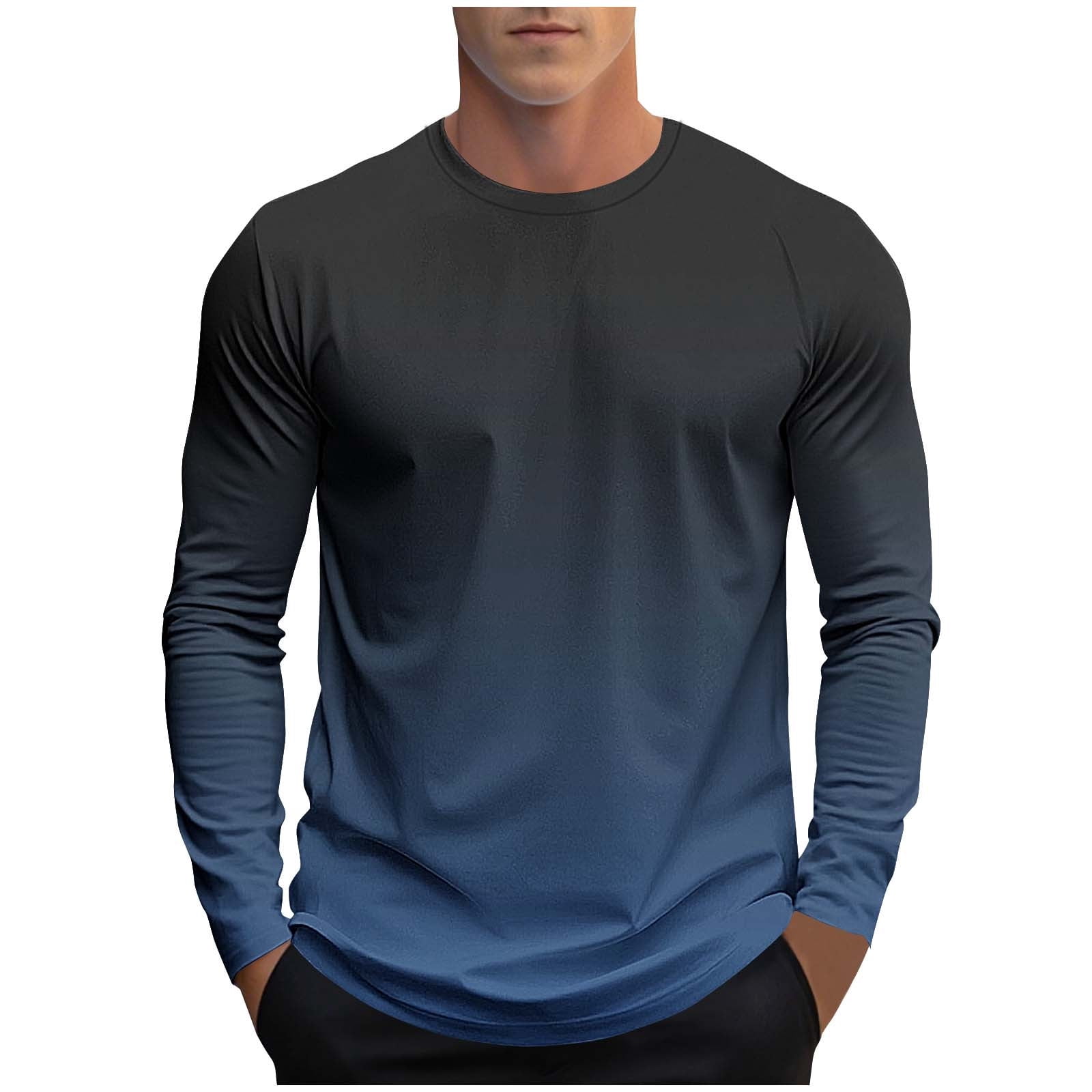 MeetoTime Mens Long Sleeve Shirts Crewneck Gradient Color Casual ...