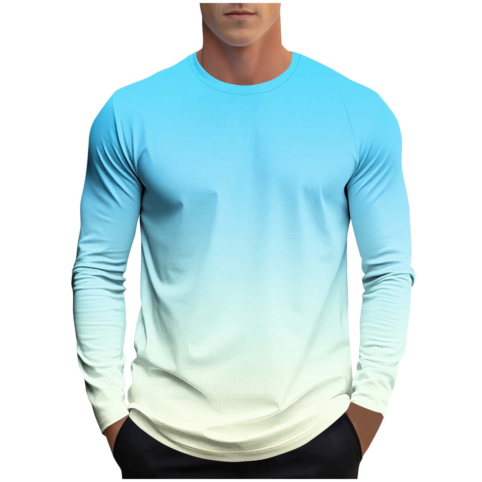 MeetoTime Mens Long Sleeve Shirts Crewneck Gradient Color Casual ...