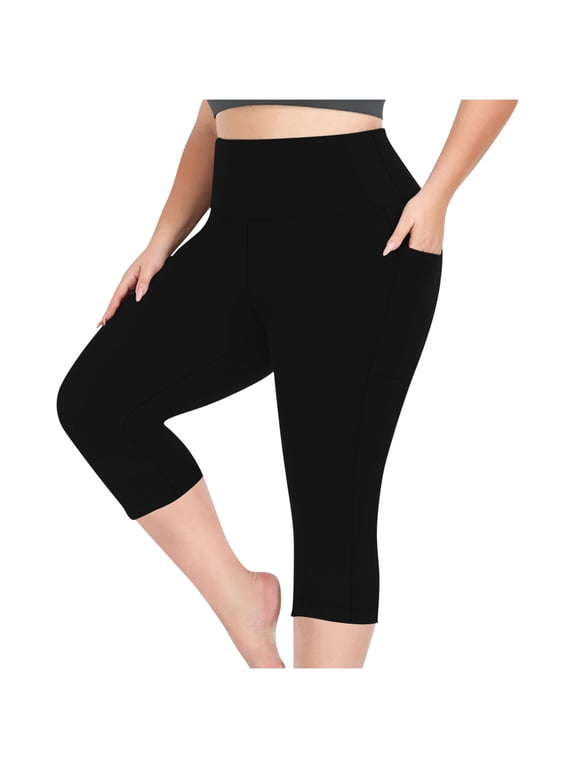 Plus Size Capri Leggings with Pockets for Women Stretchy Quick Dry Skinny Workout Yoga Pants Capris X-5X