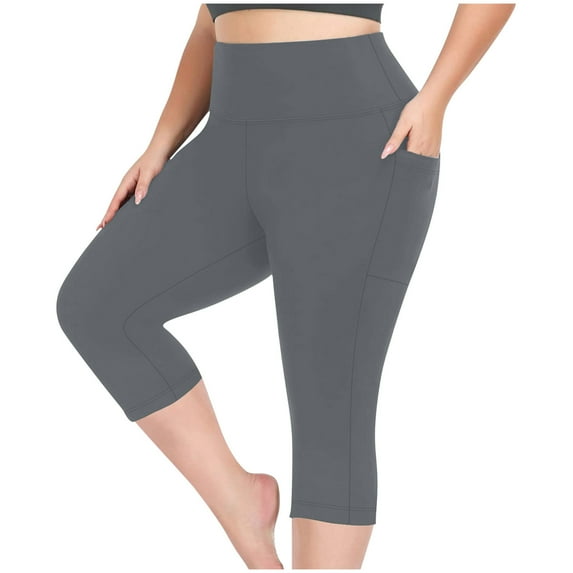MeetoTime Plus Size Capri Leggings with Pockets for Women Stretchy Quick Dry Skinny Workout Yoga Pants Capris X-5X