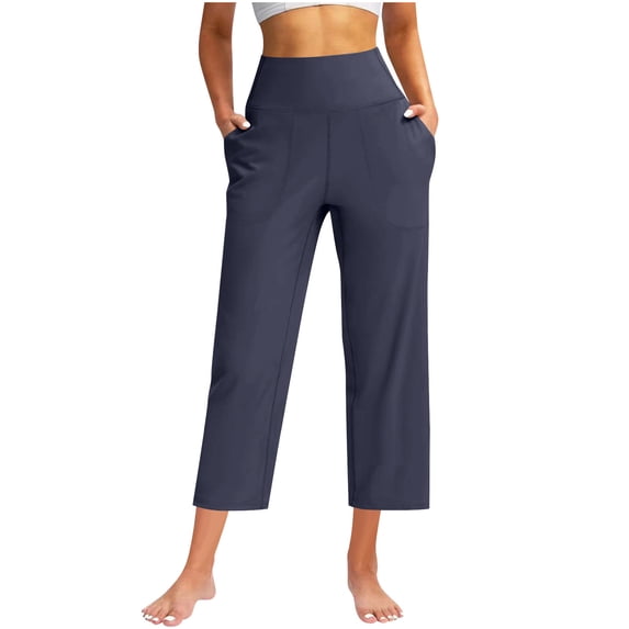 MeetoTime Plus Size Crop Pants for Women Casual Solid Color Sports Yoga Pants Soft Straight Leg Pants with Pocket