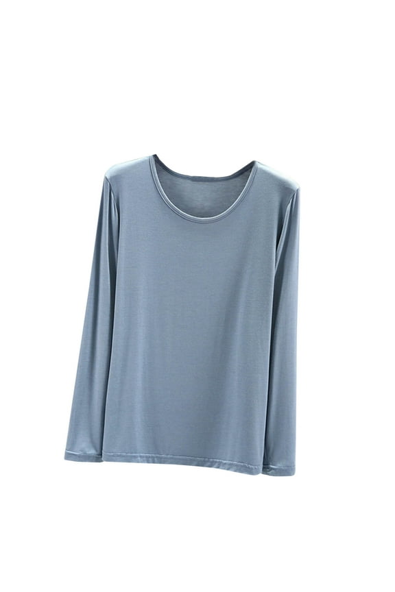 Round Neck Long Sleeve Shirts for Women Comfortable Undershirts Soft Solid Color Tees Underwear