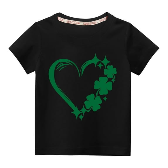 MeetoTime St. Patrick's Day Heart Printed Casual Short-sleeved Tops for Boys and Girls Kids Crew-neck Shirts Summer Clothes